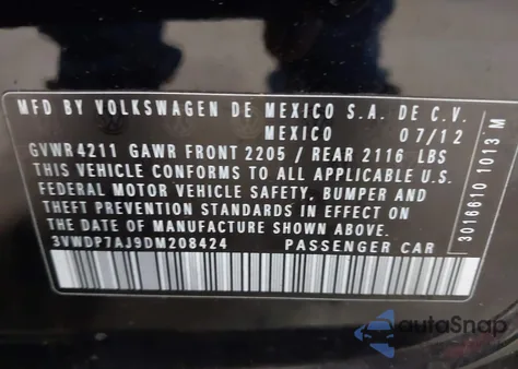 2013 Volkswagen Jetta 2.5L Se from USA, damaged, VIN 3VWDP7AJ9DM208424